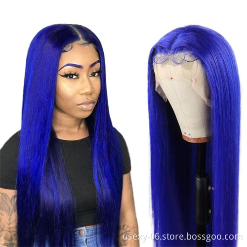 Colored Lace Front Human Hair Wigs For Women Straight Virgin Brazilian Pink Red Green Blue Gray Purple Long Hair Wigs